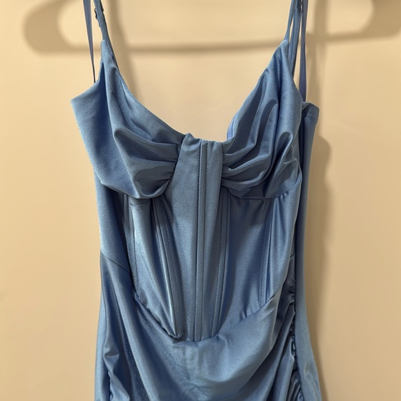 Fashion Nova Sky Blue Ruched Mini Dress - Picture 6 of 7